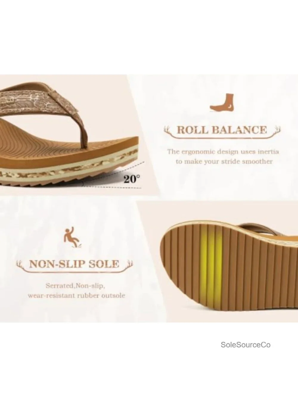 Platform Wedge Sandals Arch Support Flip Flop Faux Leather Boho Summer
